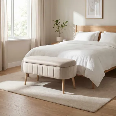 Productafbeelding van Hanah Home, hoogwaardige poef (beige) gemaakt van 100% melamine, 90x46x35 cm, met vulling van 18D-schuim