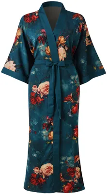 Produktbild von Ledamon Damen Plus Größe Kimono Robe lang für Frauen - Tasche Floral Bademantel