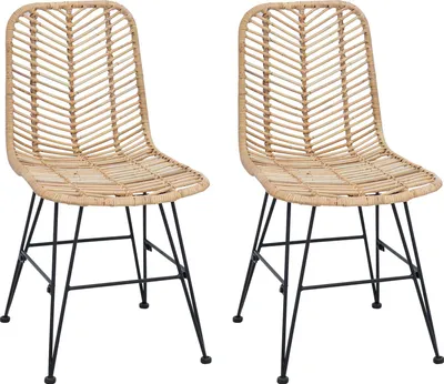 Zdjęcie produktu dla Krzesła do jadalni vidaXL, 2 sztuki, rattan i metal, kolor naturalny