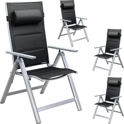 Image de Set de 4 chaises de jardin aluminium dossier réglable 8 positions rembourrage max. 120kg chaise à dossier haut chaise pliante terrasse argent