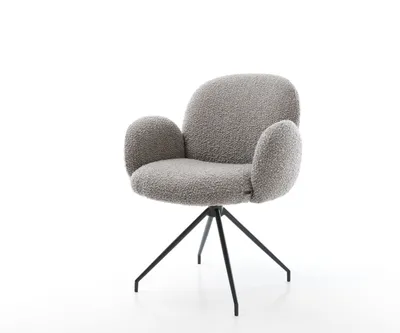 Produktbild von DELIFE Drehstuhl Nube-Flex mit Armlehnen Bouclé Silbergrau Kreuzgestell konisch Schwarz 180° drehbar Taschenfederkern