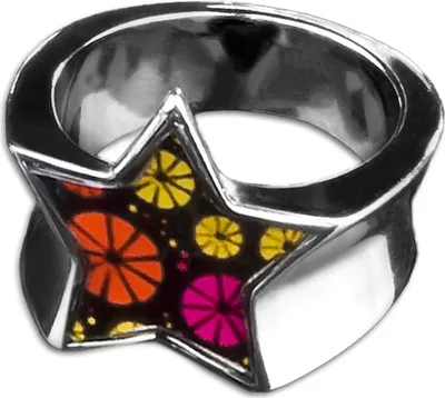 Produktbild von viva-adorno Gr. 59 (18,8 mm Ø) Edelstahl Damen Ring Stern Buntes Motiv Animal Print Muster Fingerring Rockabilly RS46 Blumen