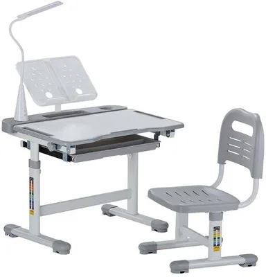 Image de Bureau pour enfants réglable en hauteur en gris avec lampe de table - Bureau pour enfants