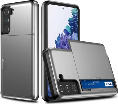 Produktbild von Mobigear Card  Samsung Galaxy S21 Hülle Hardcase Backcover Stoßfest mit Kartenhalter - Grau