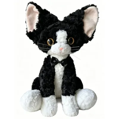 Produktbild von Plüsch Katze Kuscheltier 40 cm Schwarz Weiß Krullig Stofftier