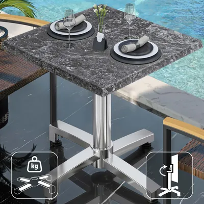Produktbild von WBO | Bistro Außen Tisch | B:T:H 60 x 60 x 78,5 cm | Felsen / Aluminium | Quadratisch | Klappbar + Zusatzgewicht | Bistro Tisch Gastro Tisch