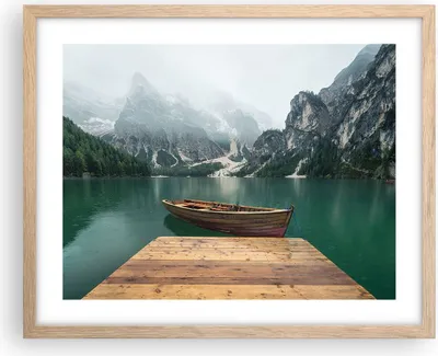 Produktbild von Gerahmtes Poster - Rahmen in heller Eiche - Berge See Boot - 50x40 cm - Wand Bild - Wanddeko - Wandbilder - Kunstposter - Wandposter - Bilderrahmen - Bilder - Kunstdruck - Wandbild - P2NAA50x40-3978
