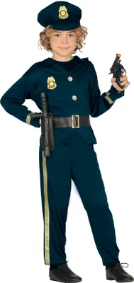 Immagine prodotto di Costume di Carnevale della Polizia Uniforme Blu Oro Bambini Carnevale Avventura Fantasia, Taglia: 98/104 Colore: Blu