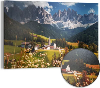 Produktbild von DEQORI Magnettafel Metall 90x60 cm 'Charmantes Dolomitental' Whiteboard Pinnwand Büro
