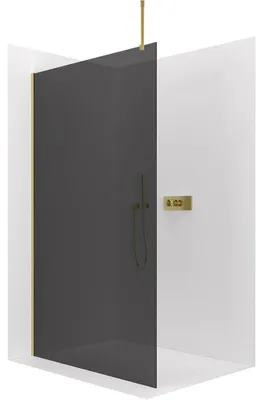 Obrázok produktu pre CERANO – Sprchový paravan Walk-in Onyx Top Round L/P – 8 mm – okrúhla opora – zlatá, grafitové sklo – 140 × 200 cm