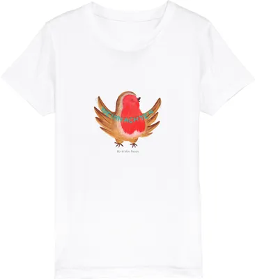 Produktbild von Mr. & Mrs. Panda Kleinkinder T-Shirt Rotkehlchen Weihnachten 9-11 Jahre (134/146) - Weiß - Geschenk, Kinder Kurzarm, Weihnachtsgruß, Kindershirt, Frohe, Heiligabend
