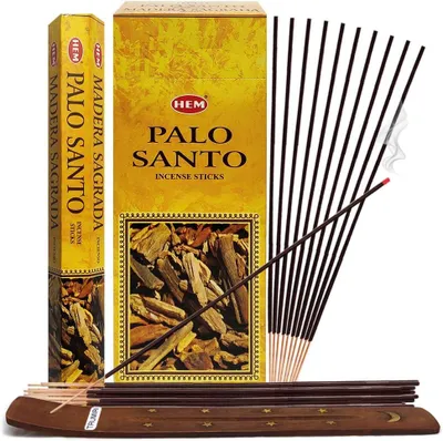 Productafbeelding van Palo Santo wierrookstokjes, 120 stuks (6 x 20), met standaard, voor meditatie