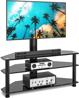Productafbeelding van Glas - Tv - Rek - Televisietafel - Tv - Standaard voor 32-70 inch televisie - ± 45 graden draaibaar en in hoogte verstelbaar - Tv - Hoekkast