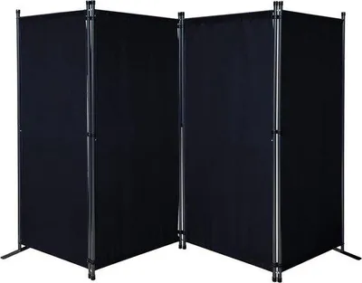 Image de Pare-vue en tissu noir, 4 panneaux, 170 x 220 cm