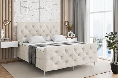 Produktbild von ALTDECOR Boxspringbett mit Silber Füßen, Matratze und Lattenrost, Topper, Fußteil, Polsterbett mit Bettkasten, Bett mit Stauraum H4-Matratze, Doppelbett - MIRAGE-FS-Z - 200x200 - Beige Monolith