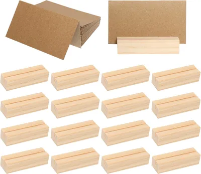 Immagine prodotto di Porta biglietti in legno, riutilizzabili, confezione da 20 pezzi, dimensioni 6,8 x 2,3 x 1,8 cm, ideali per la decorazione della tavola