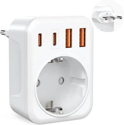 Productafbeelding van HITRENDS Reisadapter Italië, 5-in-1 met 2 USB-poorten en 2 USB-C-poorten