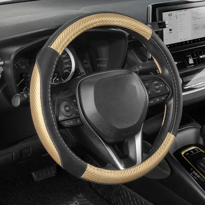 Immagine prodotto di Copertura per volante auto, in microfibra effetto pelle, colore nero/oro, adatta a volanti di diametro 37-39 cm