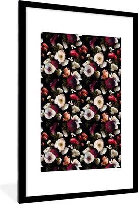 Produktbild von MuchoWow® MuchoWow® Gerahmtes Poster Blumen - Farben - Muster 60x90 cm - Poster mit zchwarzem Bilderrahmen - Dekoration - Wandposter Wohnzimmer - Hochwertig
