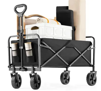 Image de Chariot de plage pliable avec roues tout-terrain Chariot pliable, pour le camping et les courses Chariot pliable pouvant supporter jusqu'à 170 kg