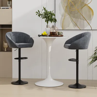 Image de Tabouret de bar (lot de 2) Chaise de bar en velours Chaise de comptoir Tabouret de cuisine pivotant avec dossier gris