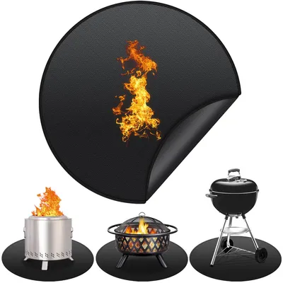 Produktbild von Feuerschutzmatte rund Ø 91 cm – wasserdichte, feuerfeste Grillmatte für Garten, Terrasse & Lagerfeuerplatz
