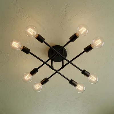 Produktbild von 52cm Deckenleuchten 8 Flammig Retro Deckenlampe Schwarz Industrial Decken Lampe E27 (Ohne Glühbirne) Schlafzimmer Wohnzimmer Esszimmer Café Restaurant