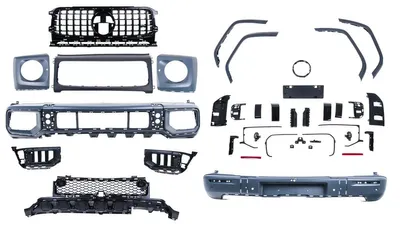 Productafbeelding van Bodykit met bumpers voor Mercedes G-klasse W463, modeljaar 2018-2023, met G63-look radiatorrooster.