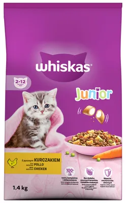 Zdjęcie produktu dla Whiskas Junior 2-12 miesięcy Sucha karma z kurczakiem 1,4 kg