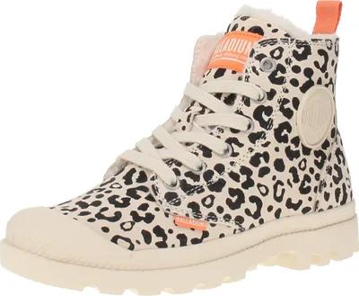 A single Palladium Pampa Hi Zip WL Leo Wave boot with a leopard print pattern.