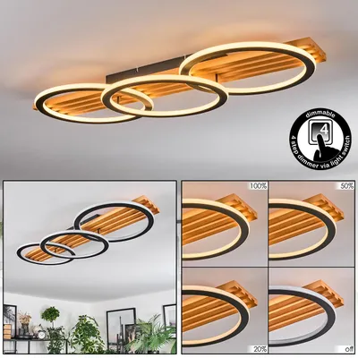Produktbild von Palermo dimmbare Deckenlampe aus Holz/Metall/Kunststoff in Natur/Schwarz/Weiß
