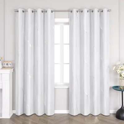 Produktbild von Blickdicht Vorhang mit Ösen, Modern Verdunkelungsvorhang Ösenschal Gardine(1 St) mit Wasserwellenmuster, Weiß HxB 145 x 140 cm