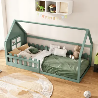 Produktbild von Kinderbett 90*200cm Flachbett, Kinderbett, Hausleiste, Grün
