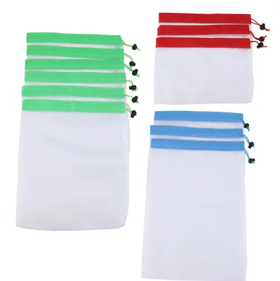 Obrázek produktu pro 12Pcs opakovaně použitelné šňůrky Mesh tašky ovoce zelenina pytle skladování nákupní taška hračky Pouch