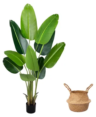 Image de Fleur d'oiseau de paradis artificielle, 160 cm, palmier tropical artificiel à 10 feuilles, plante en pot artificielle pour l'intérieur et l'extérieur, pour la maison, le salon, le bureau, le jardin, décoration moderne, cadeau de créance