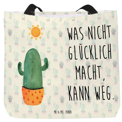 Produktbild von Mr. & Mrs. Panda Tote Bag Kaktus Sonne - Kaktus Grün - Geschenk, glücklich, Scheidung, Reisetasche, Einkaufstasche, Schultasche, Glück, Trennung, Geschenkidee, Tasche
