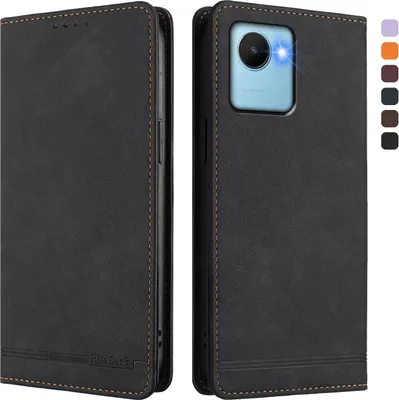 Produktbild von Hülle für Realme C30 /Realme C30S, Retro Kunstleder Ständer Klapphülle mit Kartenfächer und Magnetische Schwarz