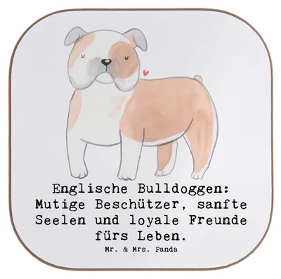 Produktbild von Mr. & Mrs. Panda Untersetzer für Gläser Englische Bulldogge - Weiß - Geschenk, Tischuntersetzer, Hundeliebhaber, gläseruntersetzer, Hunderassen Pflege, Eigenschaften