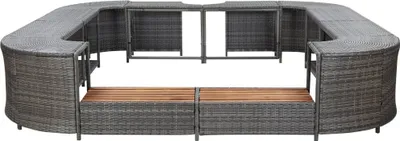 Produktbild von vidaXL Whirlpool-Umrandung, quadratisch, Grau, 268x268x55 cm, PE-Rattan, pulverbeschichteter Stahl, massives Akazienholz, mit 2 Holzstufen, pflegeleicht, robust, wetterfest, einfach zu montieren