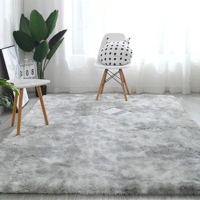 Productafbeelding van Rond vloerkleed, pluizig, hoogpolig, antislip, ultra zacht, grijs/wit, 200x200 cm