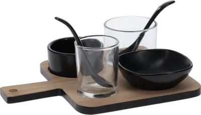 Image de Service à tapas Excellent Houseware, bambou/porcelaine, 22 x 17 x 6,6 cm, marron/noir