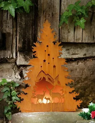 Produktbild von Tanne "Winterwald" 50 cm hoch, Winter-Deko aus Metall in Rost Optik, Teelichthalter, Kerzenhalter, Garten-Deko für Draußen