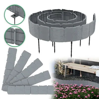 Produktbild von LARS360 70er Pack Beeteinfassung 17,5m, Beetumrandung in Grau, Mähkante Rasenkante Palisade mit Erdspießen, Gartenbegrenzung für Rasen, Gartenwege und Landschaftsgestaltung