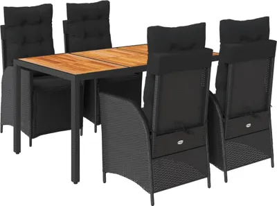 Obrázok produktu pre vidaXL 5-dielny záhradný jedálenský set s vankúšmi Black Poly Rattan