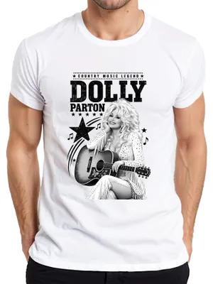 Obrázok produktu pre Tričko s potlačou Dolly Parton, legenda country hudby, westernová gitara, štýl Nashville, pánske, biela farba, veľkosť S