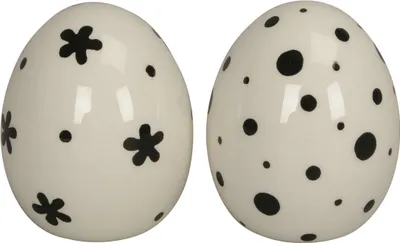 Produktbild von Keramik Ei DOLOMIT 2erSet schwarz/weiss Osterei Ø6,5cm H8,5cm Osterdeko Ostern