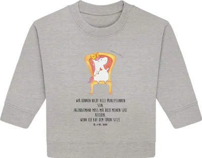 Produktbild von Mr. & Mrs. Panda Organic Baby Pullover Einhorn König 6. - 12. Monat - Heather Grey - Geschenk, Bullover, Prinzessin, Präsident, Krone, Kaiser, Unicorn