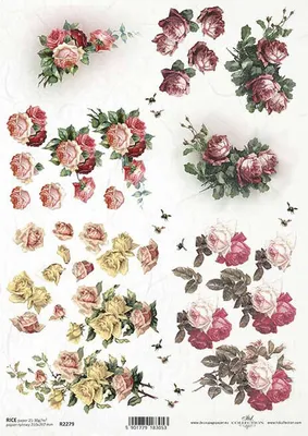 Produktbild von ITD Reispapier Decoupage Bastelpapier Serviettentechnik-R2279 Vintage, 3D-Blumen, Rosen
