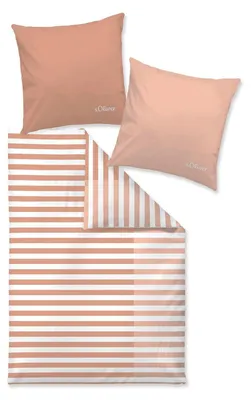 Produktbild von Satin-Wende-Bettwäsche - 155 x 220 cm - Pfirsichrosa - Weiß - Baumwolle - mit Reißverschluss