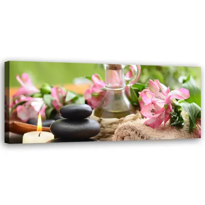 Produktbild von Leinwandbild Handtuch-Zen-Kerzen Stein-Zen-Komposition 120x40 Feeby Rosa bild für die wand bereit zum aufhängen